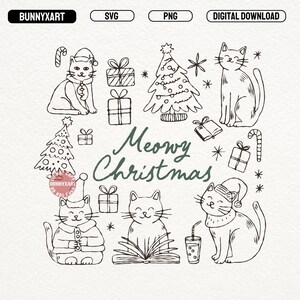 meowy christmas svg png, cute cat christmas clipart, funny holiday cat lover shirt design, festive kitty svg digital download, christmas cat svg png for shirts mugs cards, santa hat cat christmas design, adorable kitty christmas clipart for crafters, meowy christmas svg for cricut silhouette, pet lover christmas svg png, holiday cat illustration digital art, cat lover christmas shirt svg, cute kitty holiday clipart design, meowy christmas cat svg for festive decor