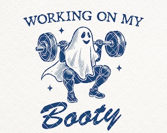 Divertido fantasma de botín de gimnasio SVG PNG, diseño de Halloween de levantamiento de pesas, descarga digital