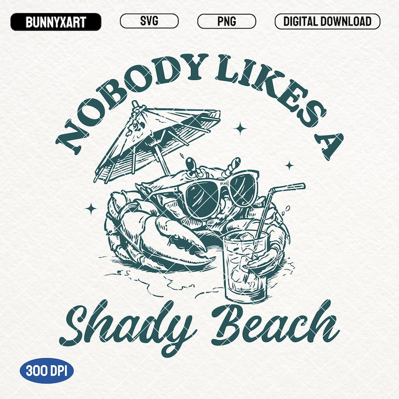 Ingen gillar en skuggig strand SVG PNG, Retro sommarstrand, Rolig krabba PNG, Strandälskare T-shirtdesign, Semester PNG, Strandvibbar, Sommarvibbar bild 1