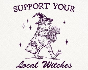 Drôle de sorcière grenouille SVG, fichiers PNG Halloween rétro (téléchargement numérique)