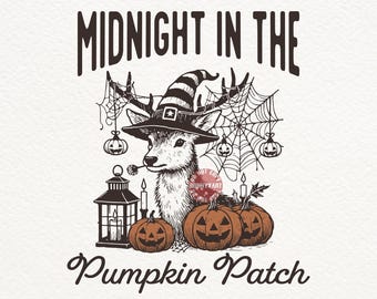 Spooky Deer in Pumpkin Patch SVG PNG: Halloween Forest Buck Design