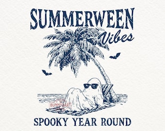 Summerween Vibes SVG PNG, Summer Halloween Ghost PNG, Funny Halloween Shirt Design, Halloween in Summer, Trendy Sublimation Spooky Beach Png