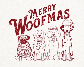 Merry Woofmas SVG PNG, Dog Mama Shirt Design, Christmas Dog Svg, Trendy Christmas, Dog Lover Png, Dog Mom Png, Gift for Dogs, Retro Dogs