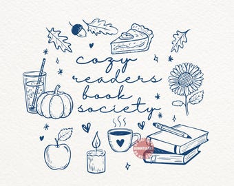 Cozy Readers Book Society SVG PNG, Clipart amateur de livres automne, club de lecture vintage esthétique, automne café confortable livres chemise Design