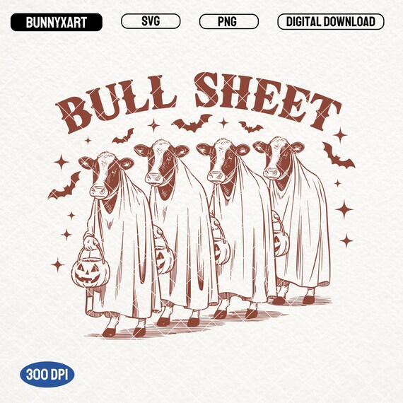 Bull Sheet SVG PNG, Halloween Cow Png, Vintage Bull Sheet Cow Shirt Design, Bull Png, Ghost Cow Png, Pumpkin Fall, Cow Lover Png,Sublimation