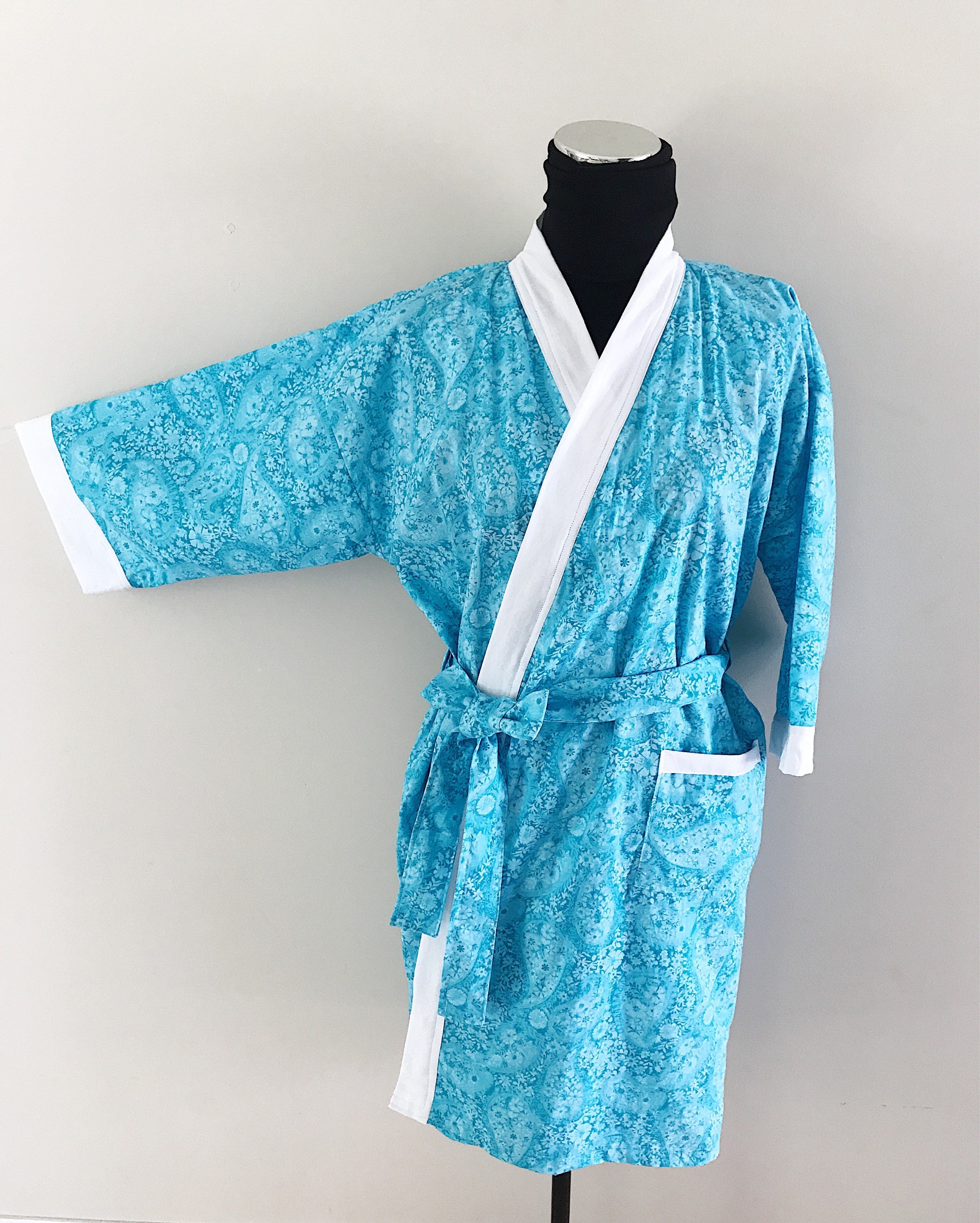 Cotton Kimono Robe Blue and White Kimono Everyday Dressing Etsy