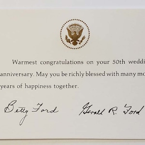 Original 50th Wedding Anniversary Wishes Congratulations Card from President Gerald Ford