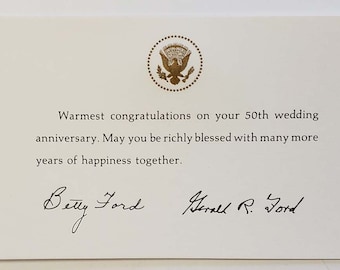 Original 50th Wedding Anniversary Wishes Congratulations Card from President Gerald Ford