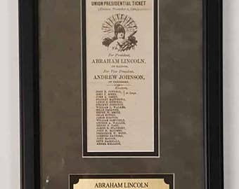 President Abraham Lincoln 1864 Framed Election Ticket