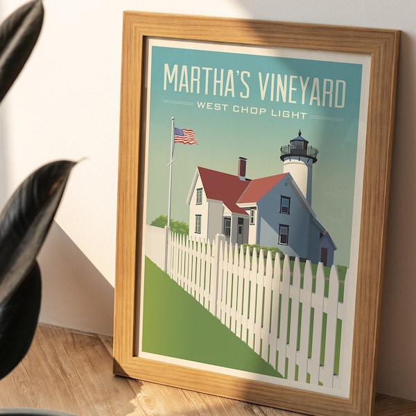 Martha's Vineyard Vintage Style Travel Giclée Poster Art Print / West Chop Light