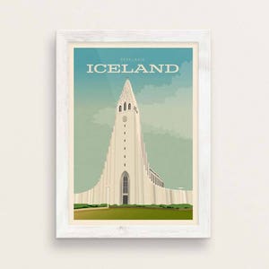 Reykjavik Iceland Vintage Style Travel Giclée Poster Art Print / Hallgrímskirkja