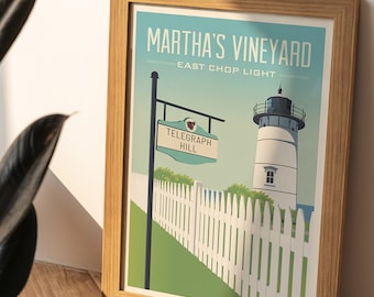 Martha's Vineyard Vintage Style Travel Giclée Poster Art Print / East Chop Light