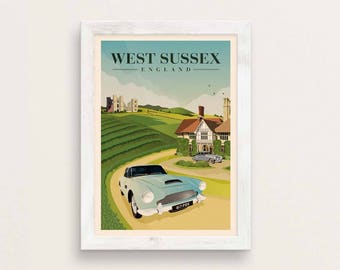Sussex England UK Vintage Style Travel Poster Giclee Art Print