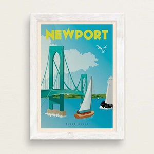 Newport RI Vintage Style Travel Giclée Poster Art Print / Pell Bridge