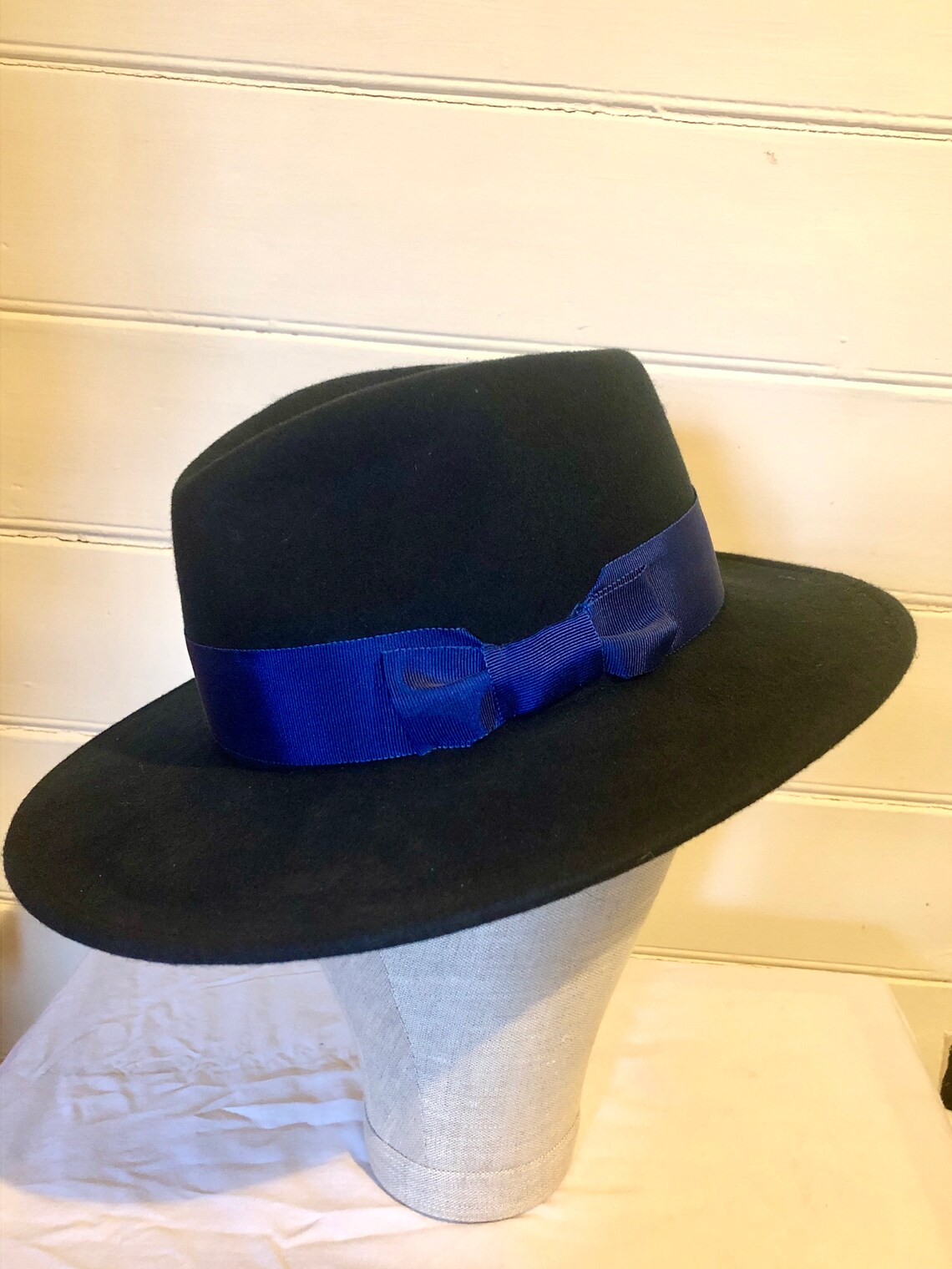 Women's classic wool fedora Navy Blue Etsy