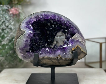 A grade Large Natural Amethyst Stone Geode with Calcite Crystal -  AWS1292