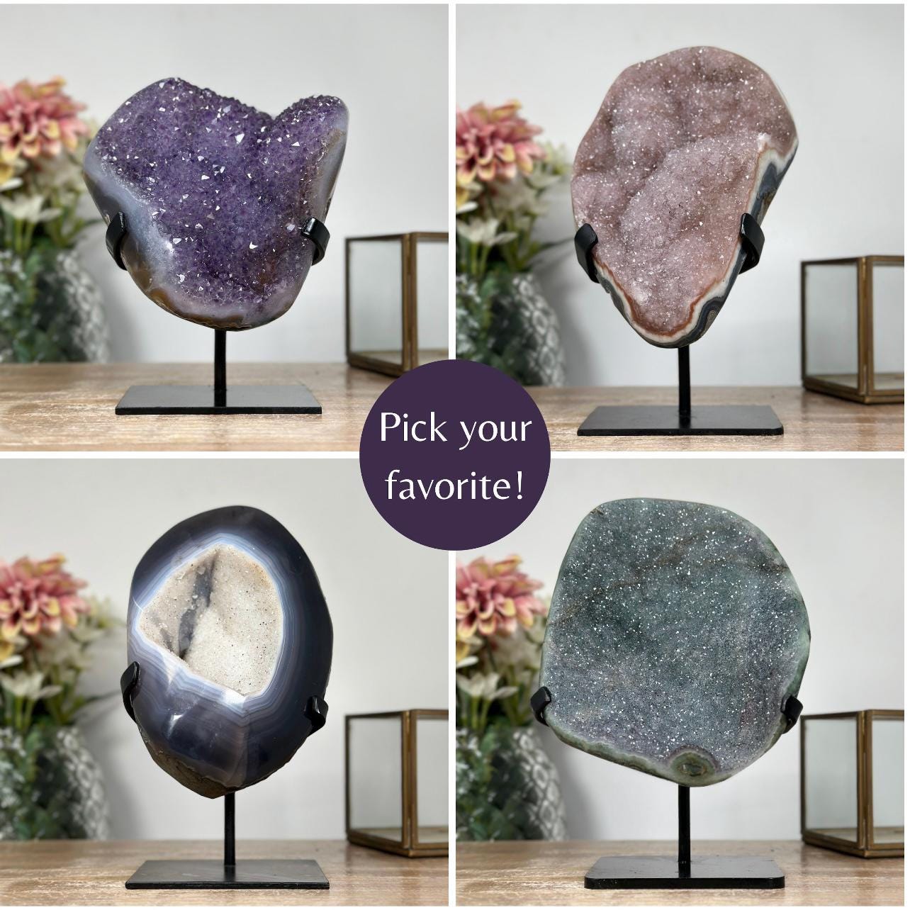 Outstaning Minerals with Stand Selection, Pick Your Favorite piece from the List - Amethyst, Rainbow Amethyst, Agate, Jasper - MWS-G16
