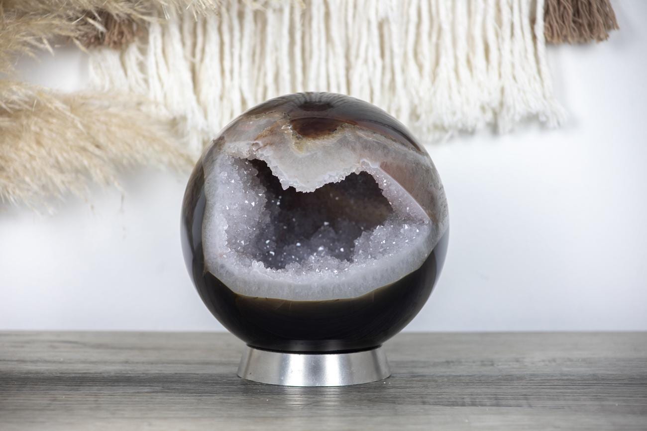 5.5インチ アゲート＆クォーツストーン スフィア ジオード 方解石