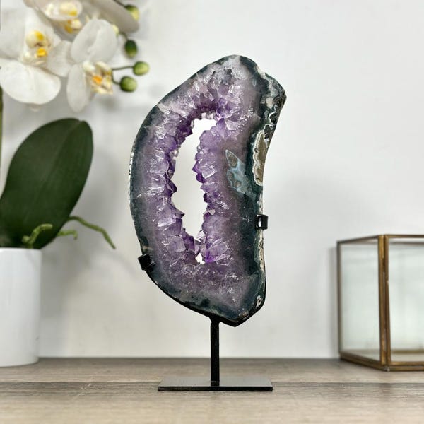 Amethyst Geode Slice on Stand with Deep Purple Crystals -  MWS2912
