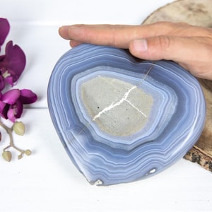 Banded Agate & Druzy Heart, Large Crystal Heart Carving, Unique Piece, HDY0027.