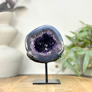Uruguayan Amethyst Geode with Blue Banded Shell - Stand Included -  MWS3260