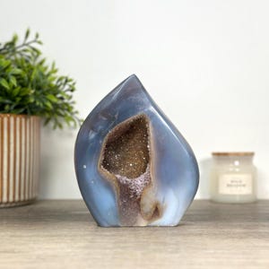Blue Agate & Quartz Druzy Stone Flame Carving | FST0161