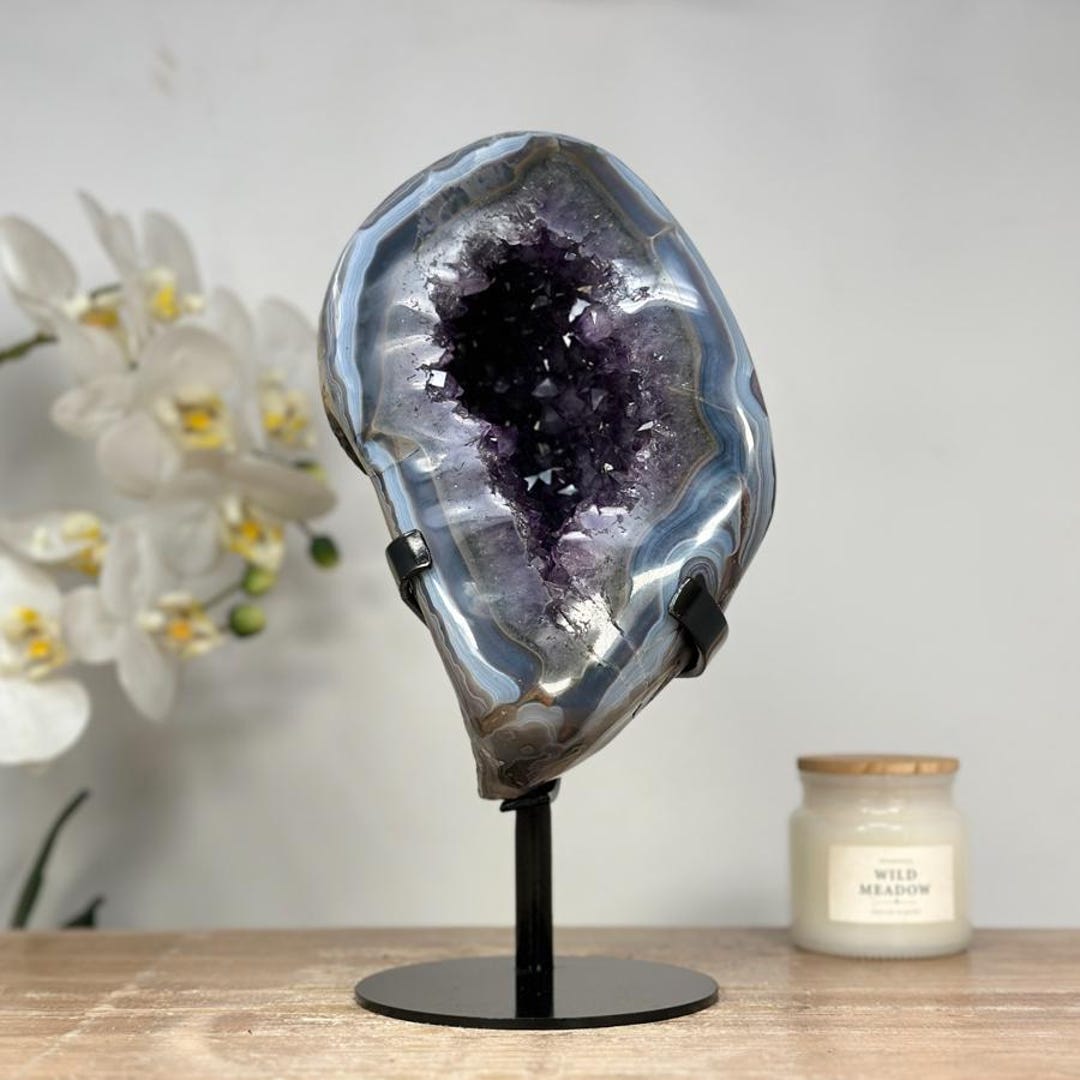 ブルーアゲートジオード 丸玉 ブルーレースアゲート ジオード （南アフリカ産） No.1 | 神棚