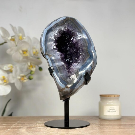 素晴らしい天然ブルーアゲート＆アメジストジオード - MWS1385