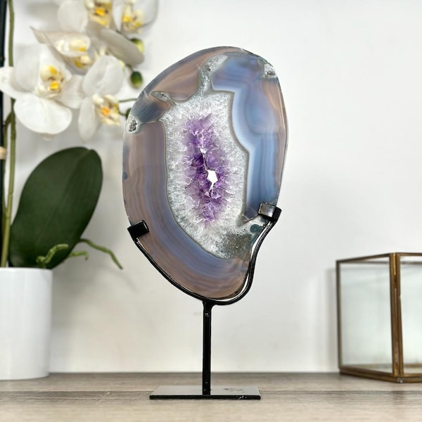 Agate Geode Slice with Amethyst Center -  MWS2917