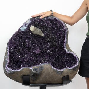Magnificent Masive Natural Amethyst Geode with Unique Calcite Specimen  | 32.7 inches Piece | Stand Included | AWS1453