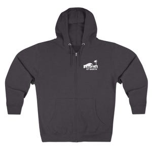 St Barth Typografische Karte Unisex Zip Hoodie - Island Towns Design, Bekleidung für kaltes Klima, St Barth Geschenk, Geografischer Hoodie, Reisender Zip Up