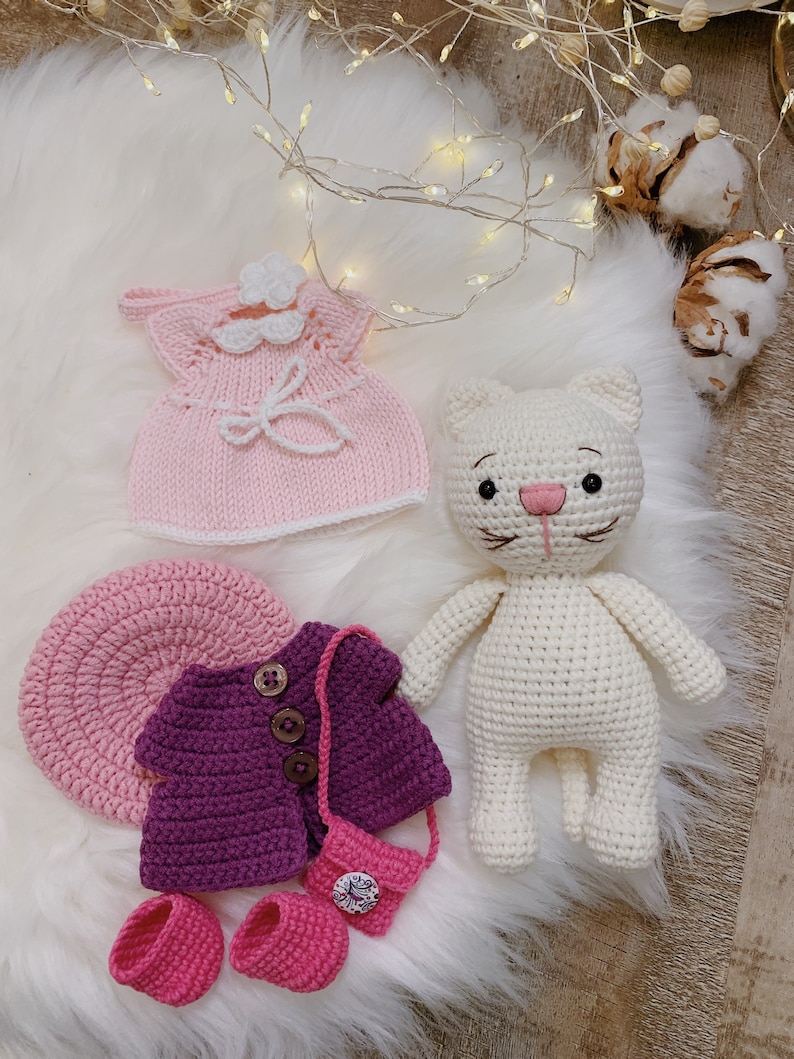 Stuffed Kitty Doll With Clothes Crochet Animal Stuffed Etsy