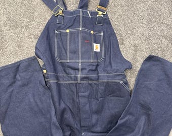 VTG NOS Mens 48x32 Carhartt Denim Bib Overalls 88FB Blue Union Made in USA