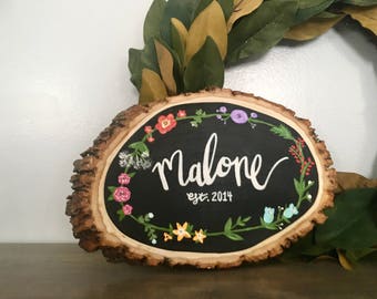 Personalized Hand-Painted Wooden Sign - Floral (Large)