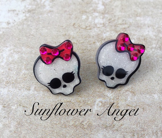 Sugar skull, day of the dead, mexican cute girl earrings.