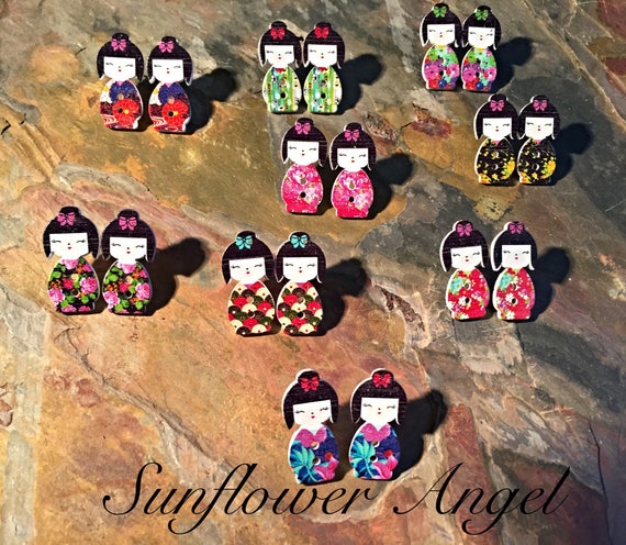 Geisha girl wooden earrings