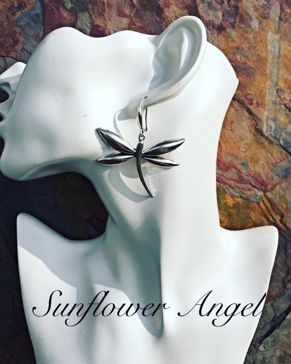 Dragonfly earrings, on hooks.