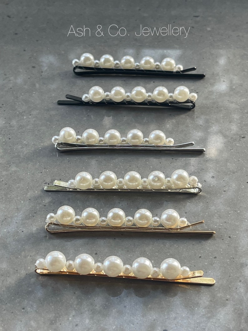 Stunning pearl hair slides. You will receive 2 hair slides, in gold, black or silver. image 1