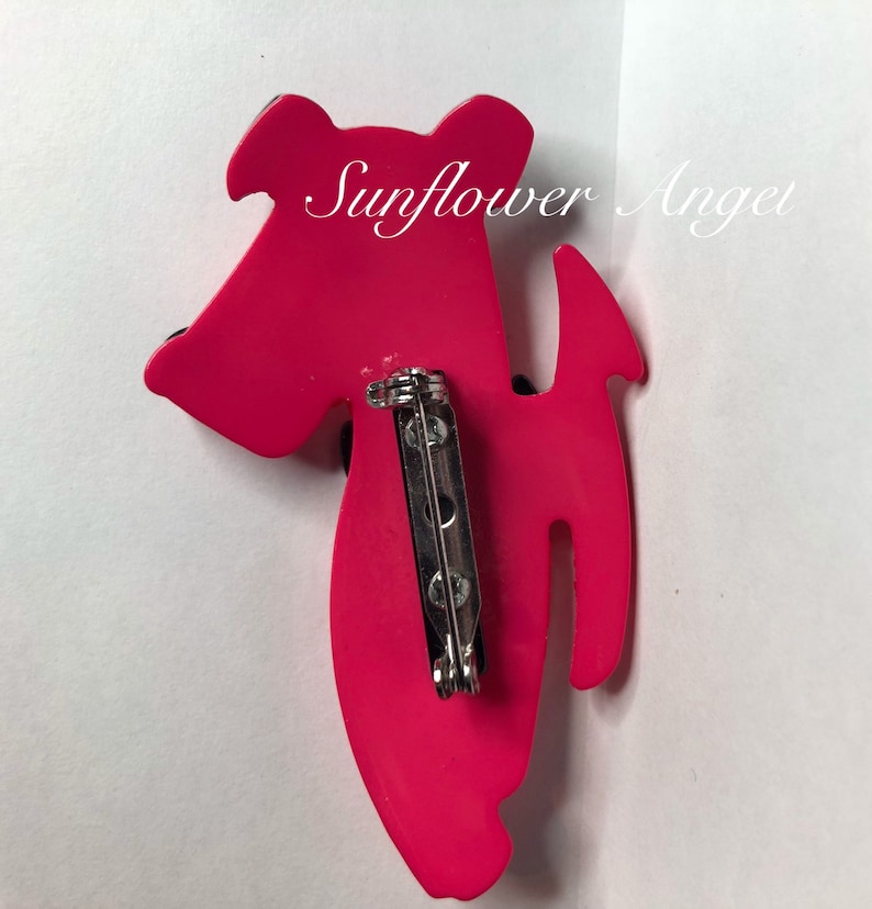 free gift box Art Deco cerise pink dog brooch In with crystal eyes and a black collar