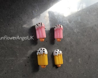 Acrylic ice lolly earrings, acrylic, in pink or yellow, on silver hooks.