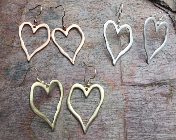 Stunning earrings, heart on hook earrings in 5 colours, boho hippy chic