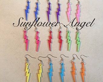 Earrings, lightening strike earrings. Handmade, variety of colours and sizes.