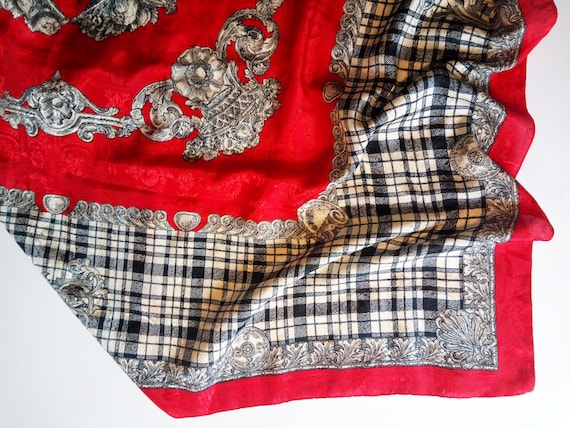 Big Vintage red color scarf with baroque print