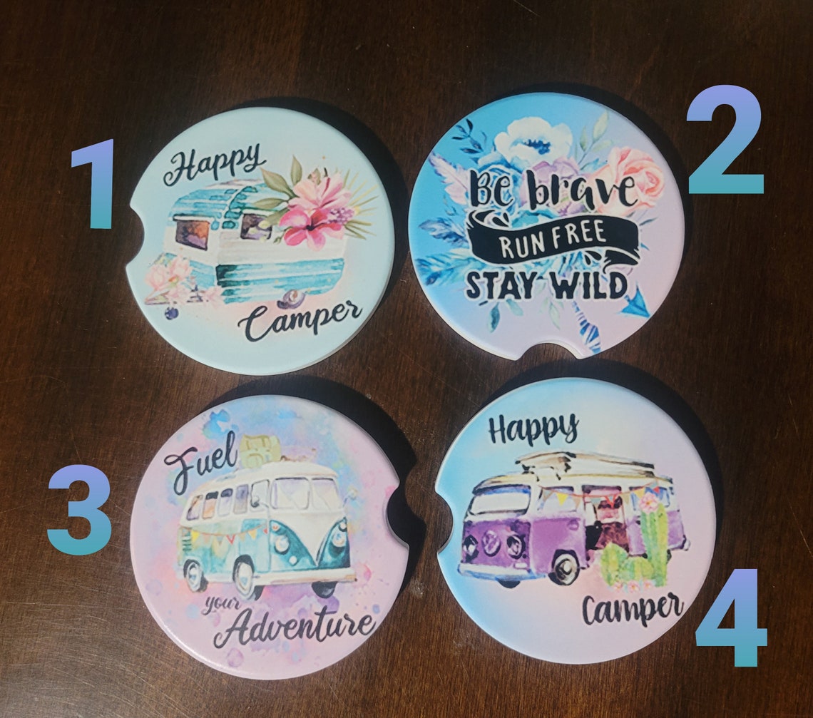 Camping Theme Car Coasters Set Etsy