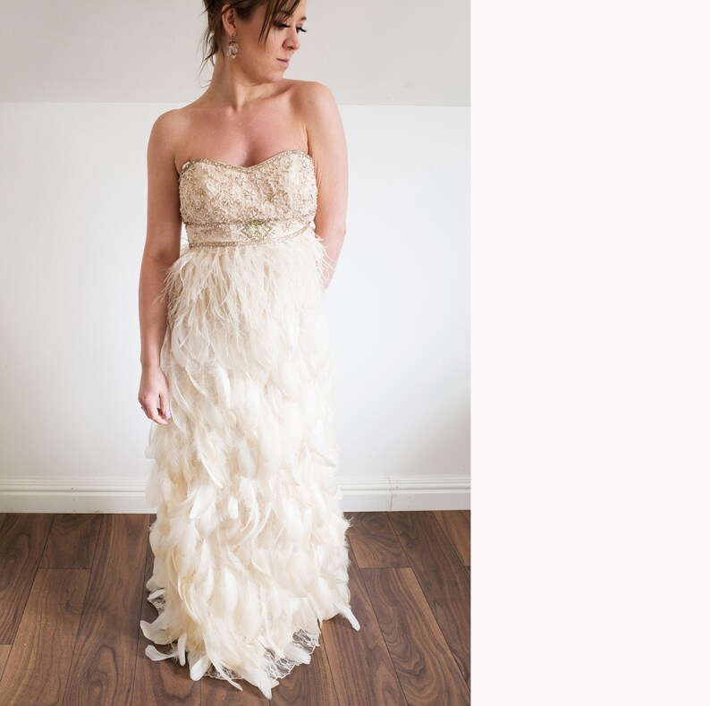 Vintage Sue Wong Ivory Feather Lace Cocktail Dress Designer Etsy