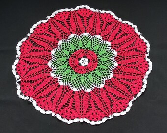 christmas crochet doily-red white green doily-red doily-crochet doilies  18,1 inches - crochet tablecloth