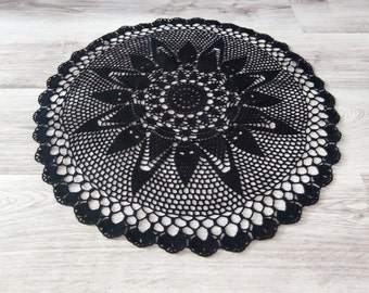Black large crochet doily 22,8" - round tablecloth-crochet doilies - Home decor - black crochet tablecloth - crochet tablecloth