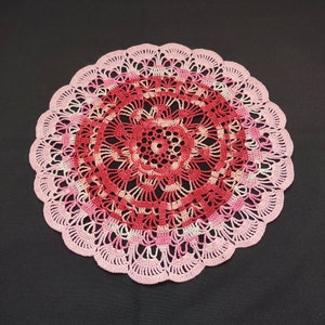 melange doily-red doilies-pink doily-crochet doily  13 inches - crochet tablecloth-gift for her