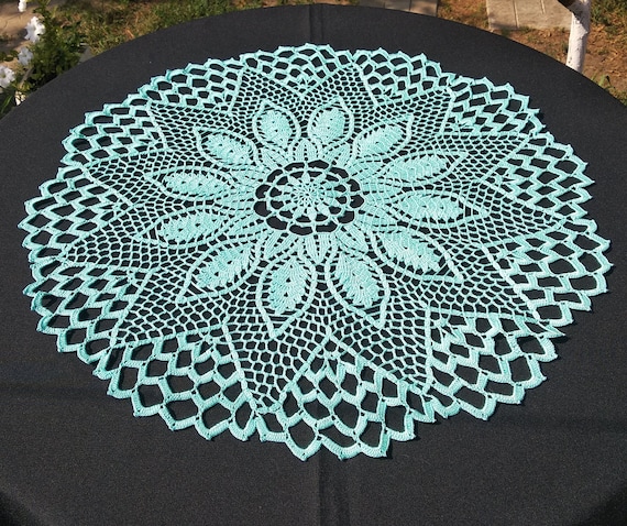 Crochet Doilies-large Crochet Doily 23round Tablecloth-home Decor-blue Doily-gray  Crochet Doily-crochet Tablecloth 