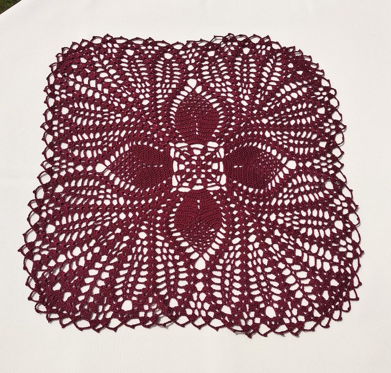 Square Doilyburgundy Doilycrochet Doilycrochet Tableclothcrochet